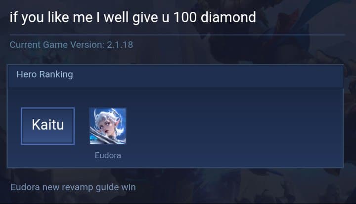 if you like me I well give u 100 diamond