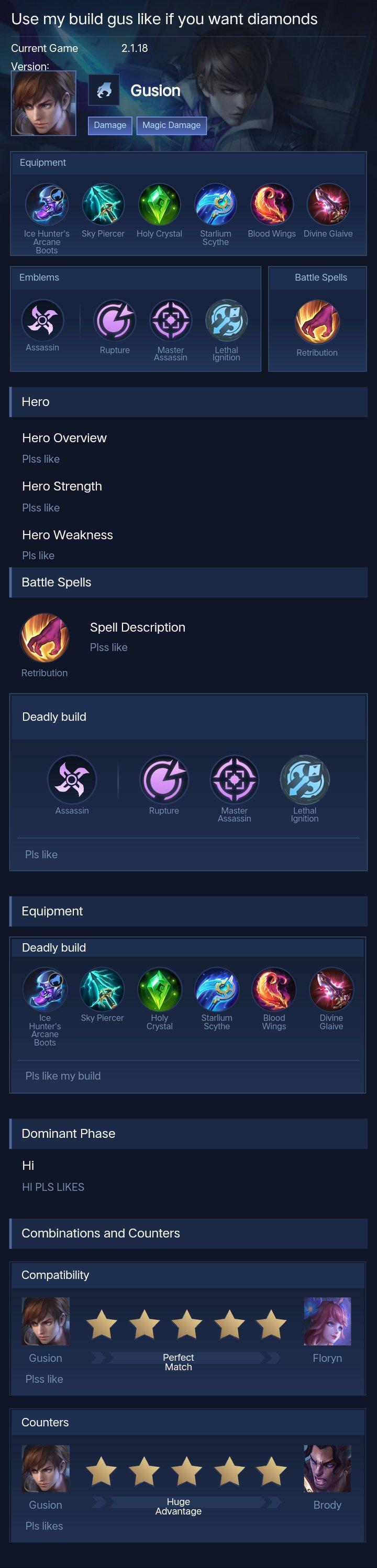 Use my build gus like if you want diamonds
