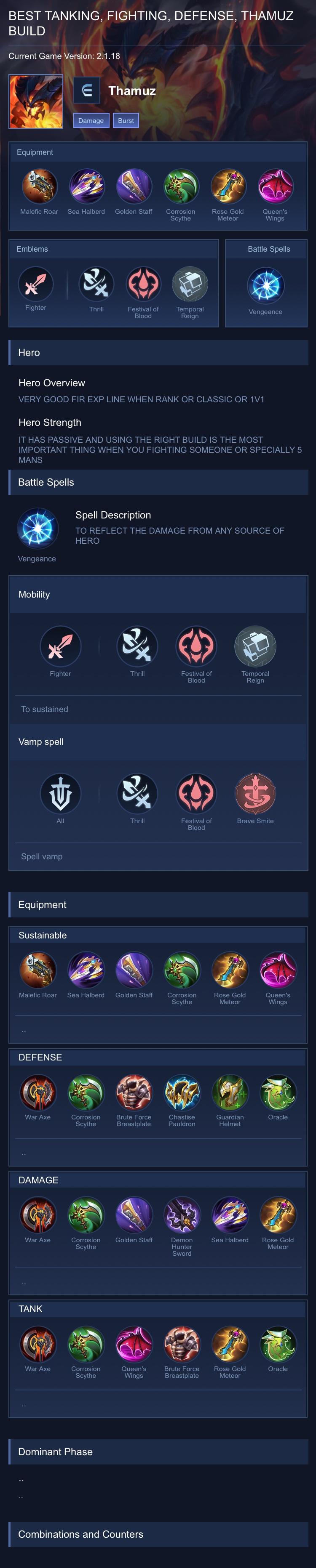 BEST TANKING, FIGHTING, DEFENSE, THAMUZ BUILD