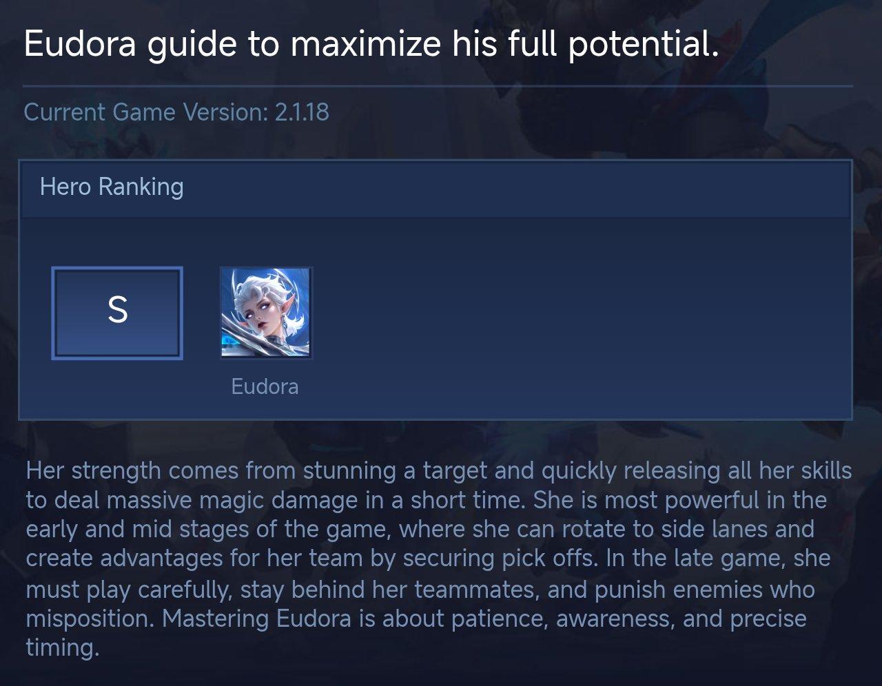 Eudora guide to maximize his full potential.