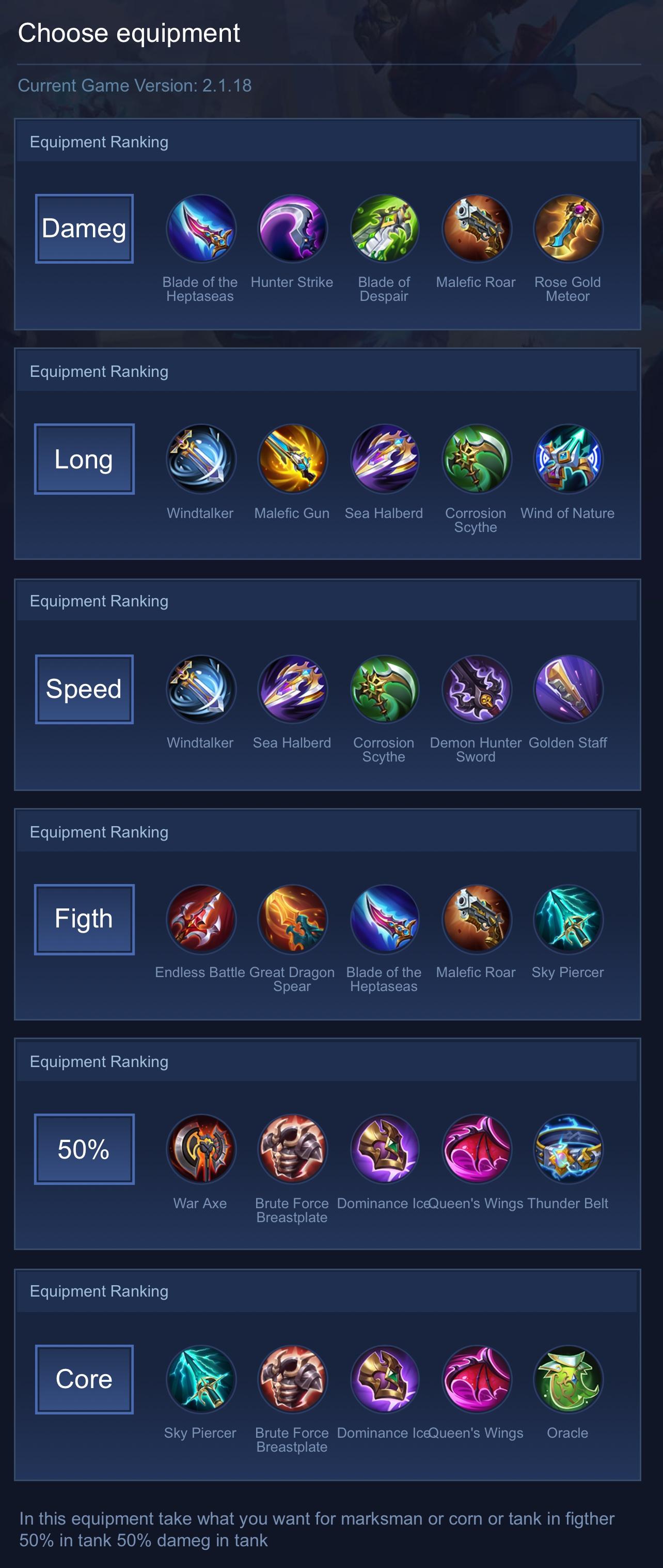 Choose equipment