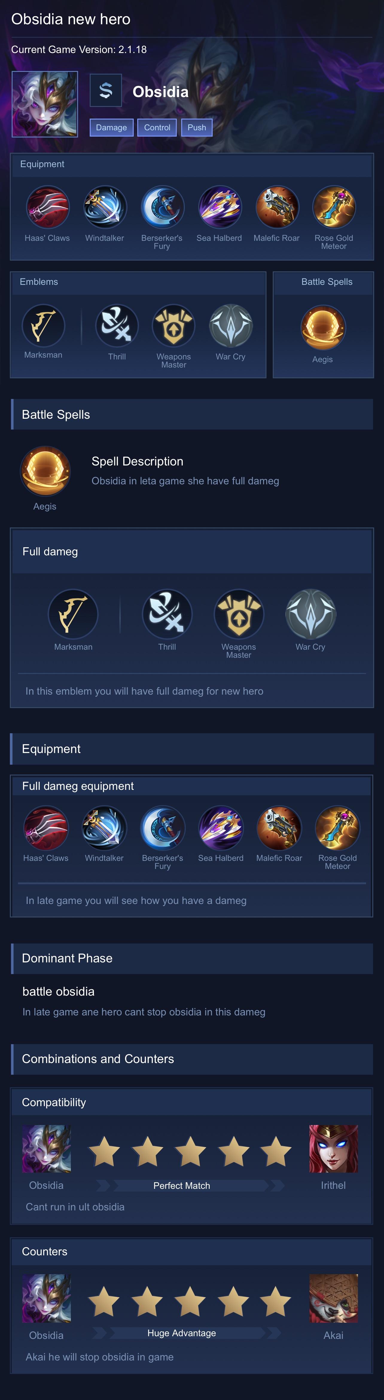 Obsidia new hero