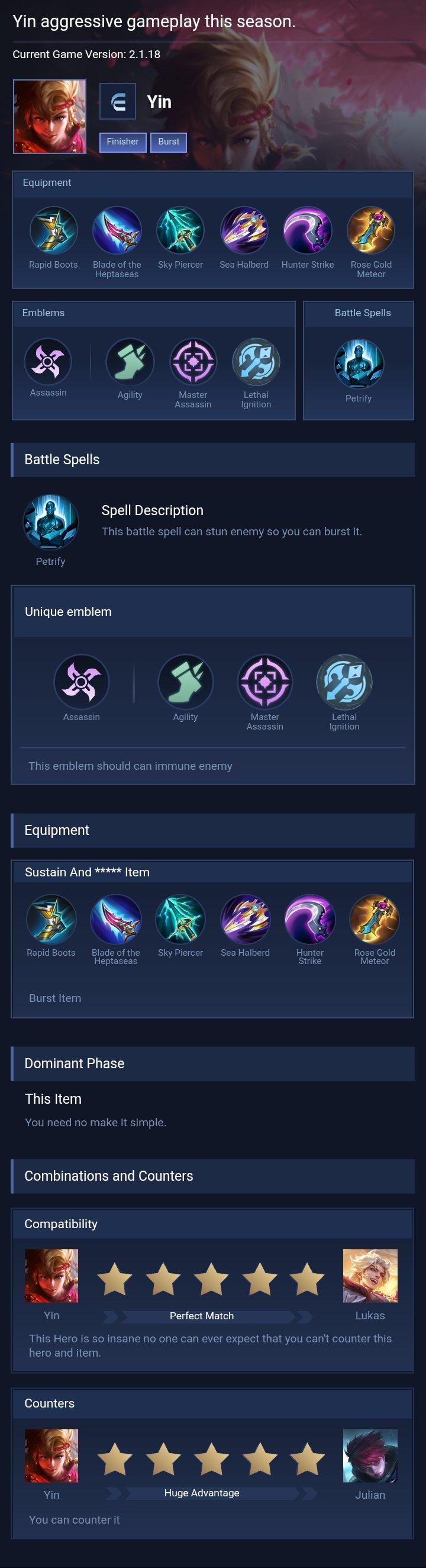 Yin aggressive gameplay this season.