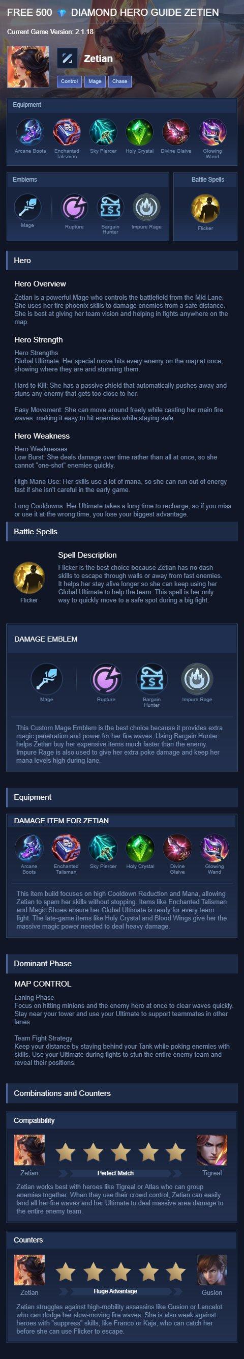 FREE 500 💎 DIAMOND HERO GUIDE ZETIEN