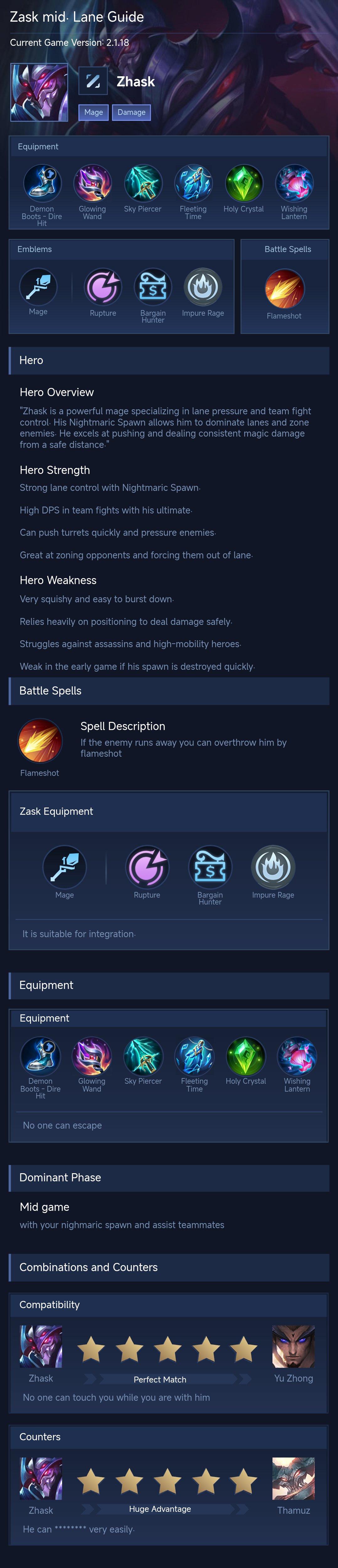Zask  mid. Lane Guide