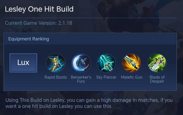 Lesley One Hit Build