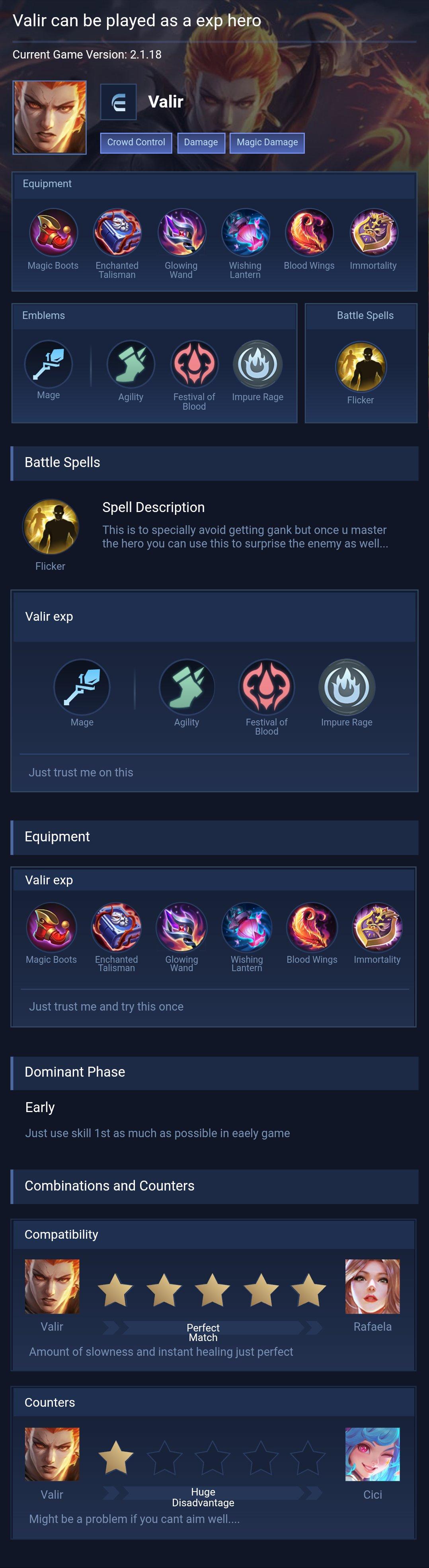Valir can be played as a exp hero