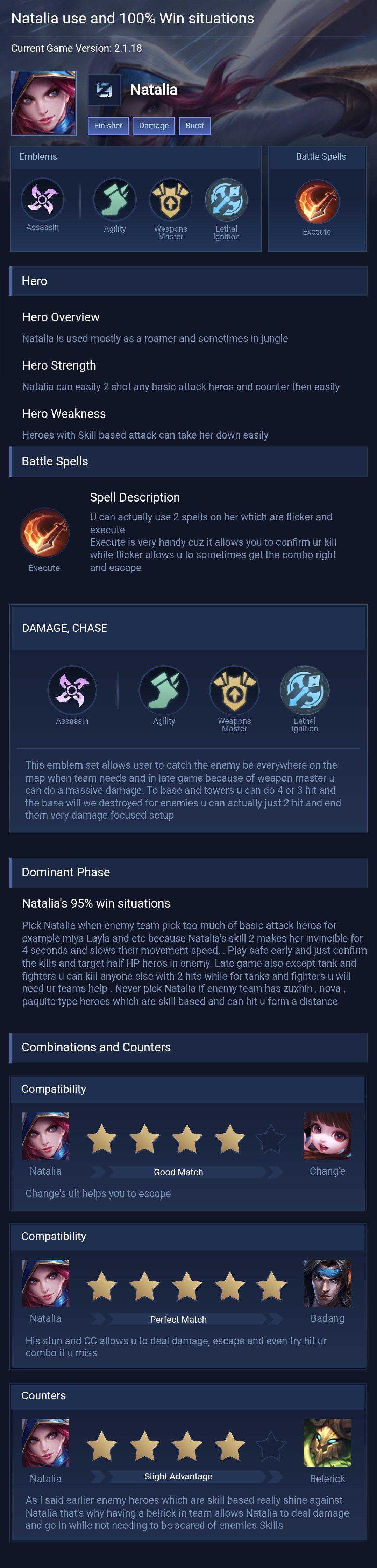 Natalia use and 100% Win situations