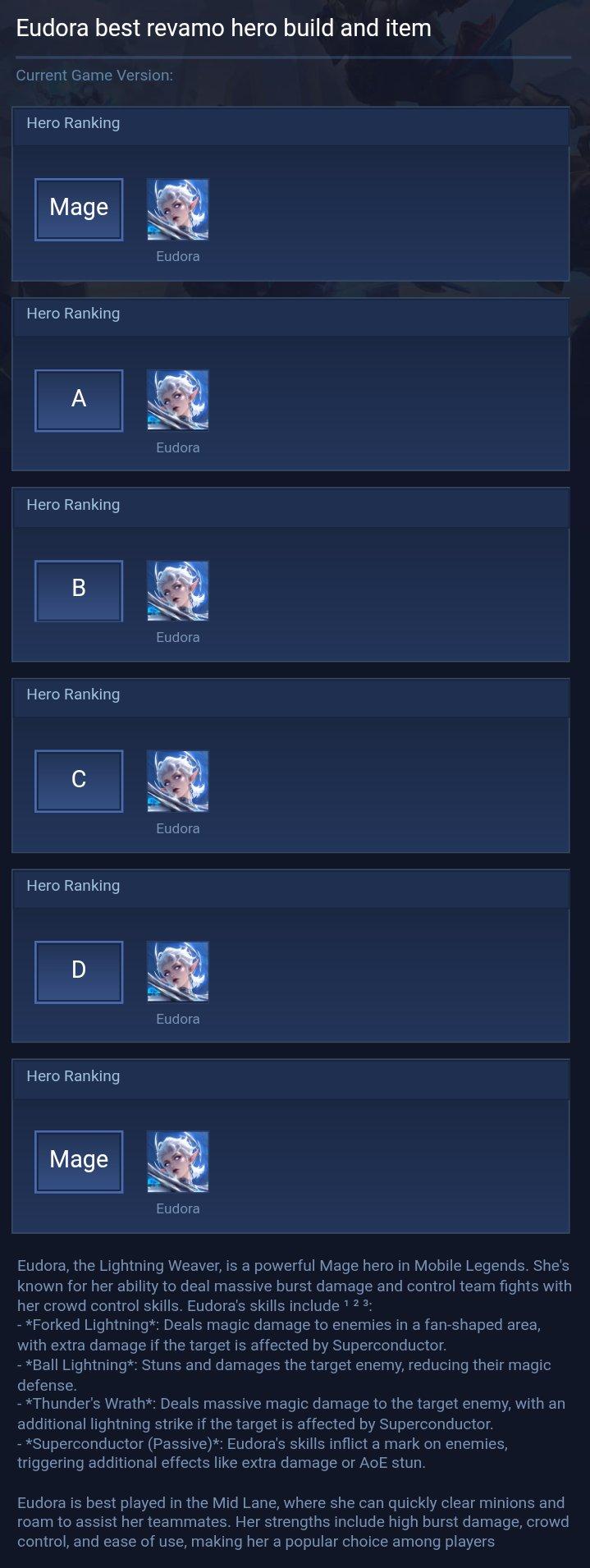 Eudora  best revamo hero build and item