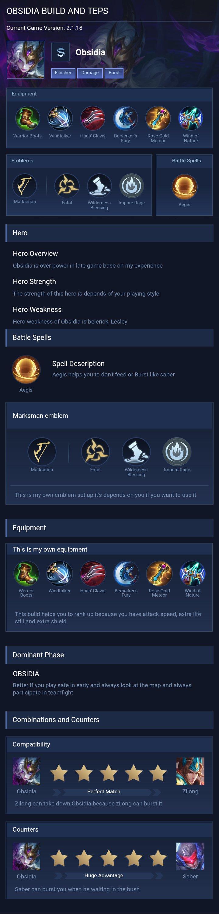 OBSIDIA BUILD AND TEPS
