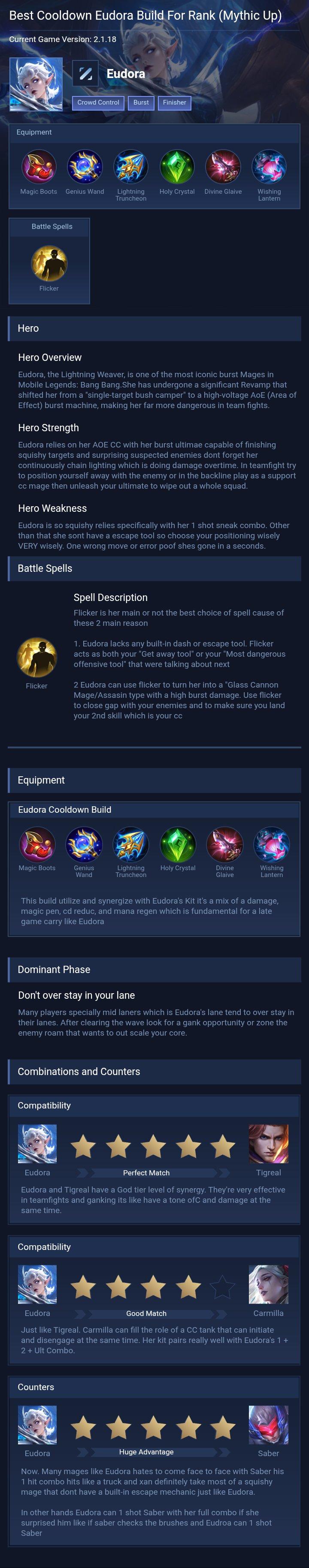 Best Cooldown Eudora Build For Rank (Mythic Up)