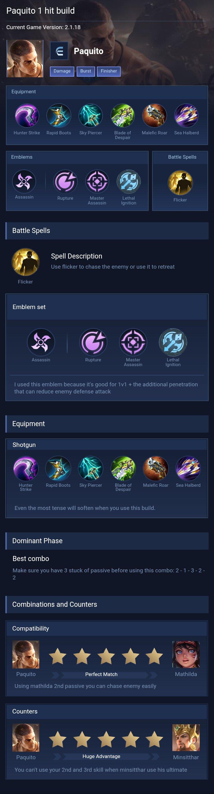 Paquito 1 hit build