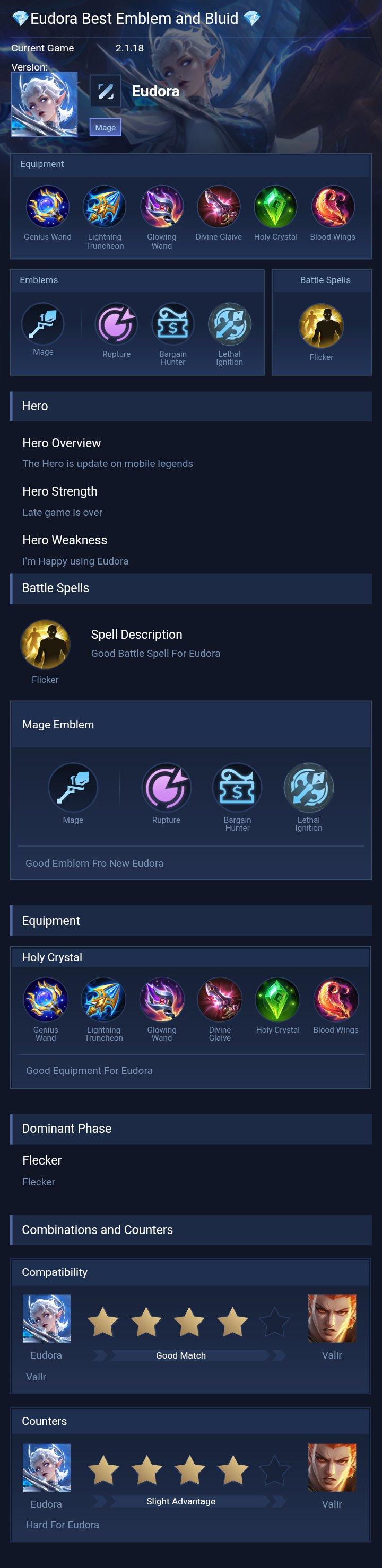 💎Eudora Best Emblem and Bluid 💎