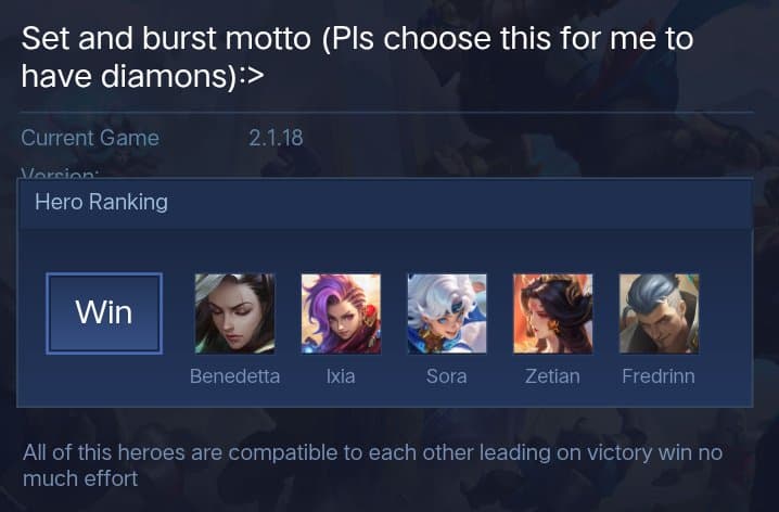 Set and burst motto (Pls choose this for me to have diamons):>