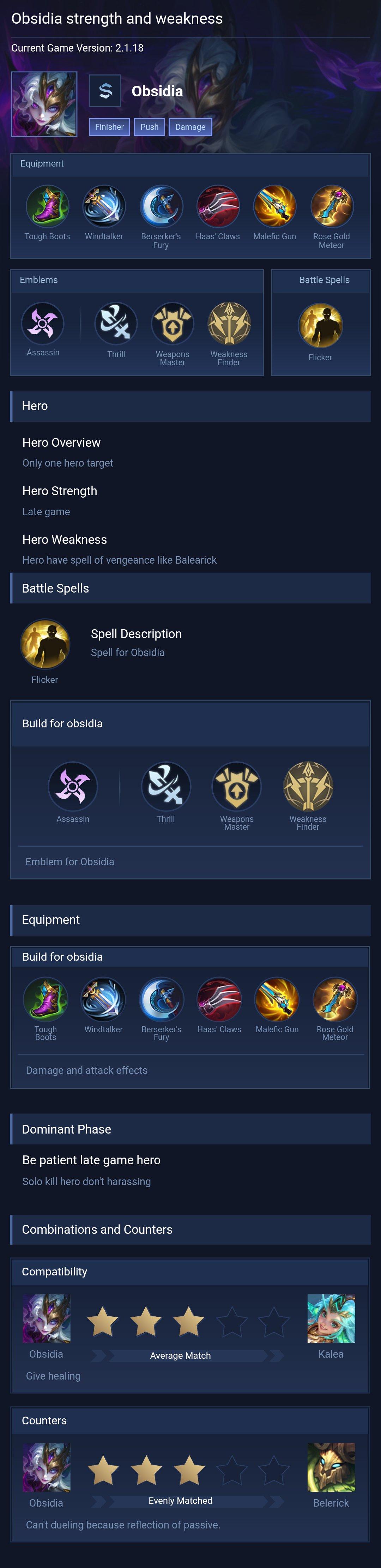 Obsidia strength and weakness