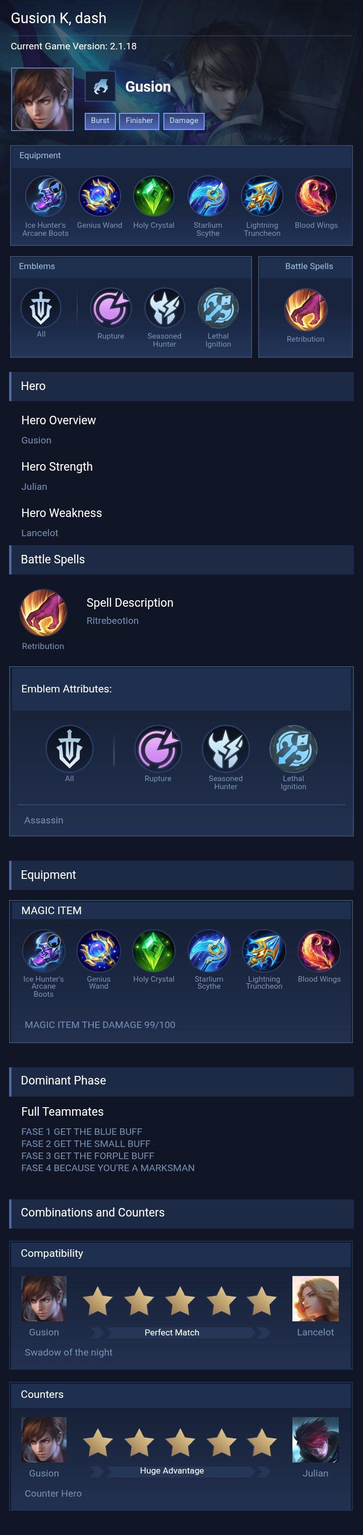 Gusion K, dash