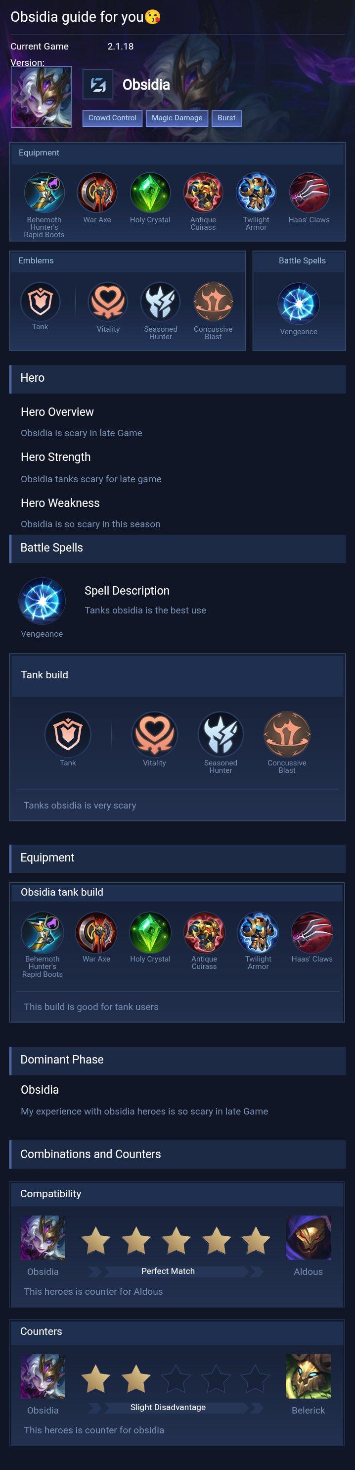 Obsidia guide for you😘