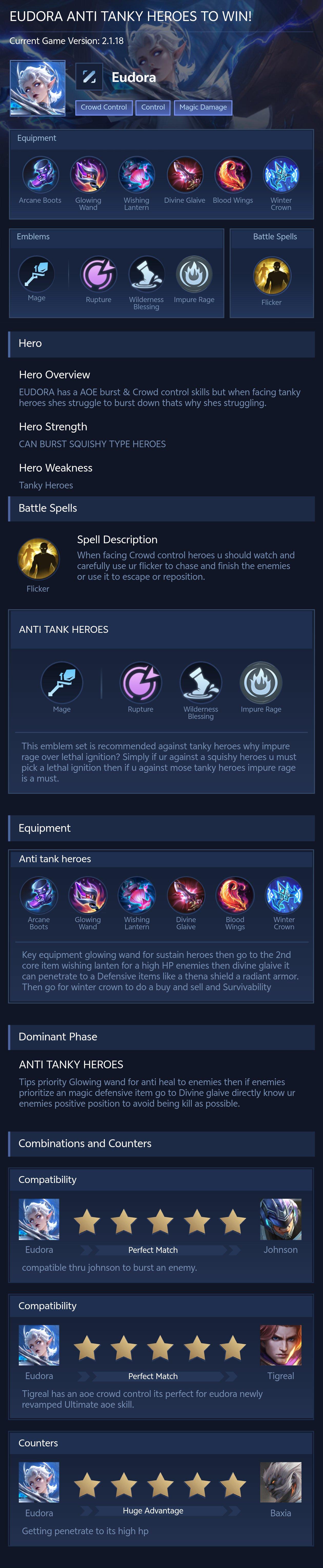 EUDORA ANTI TANKY HEROES TO WIN!