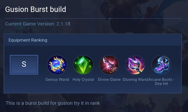 Gusion Burst build