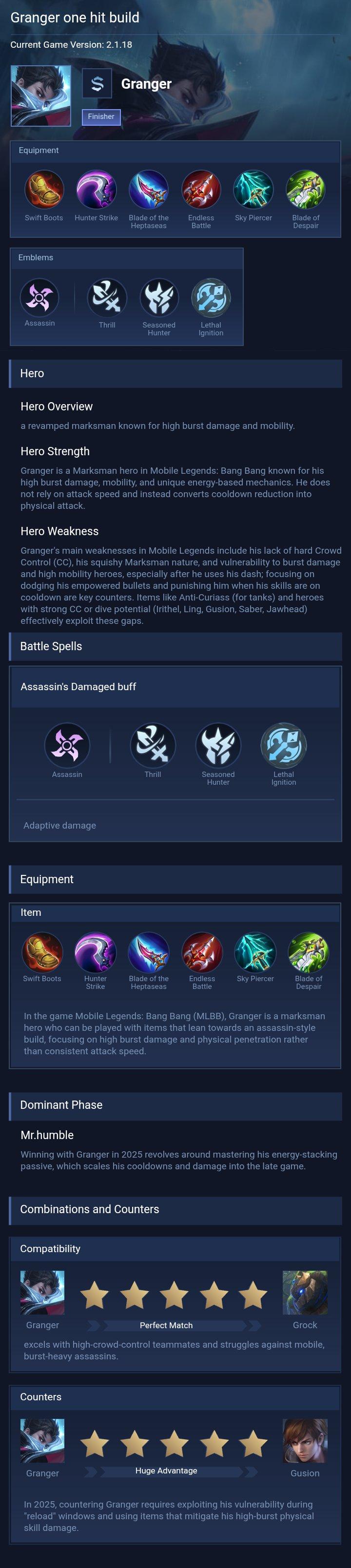 Granger one hit build