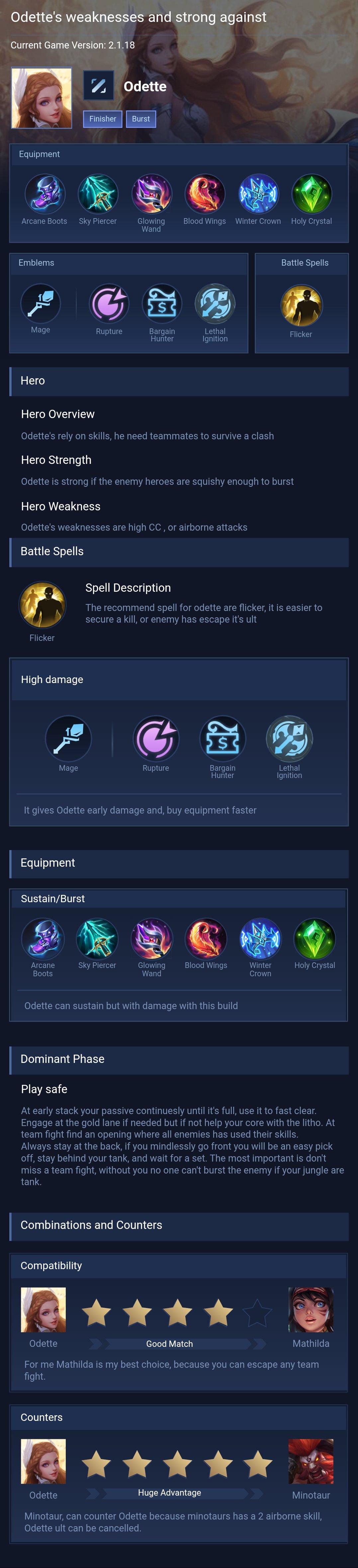 Odette's weaknesses and strong against