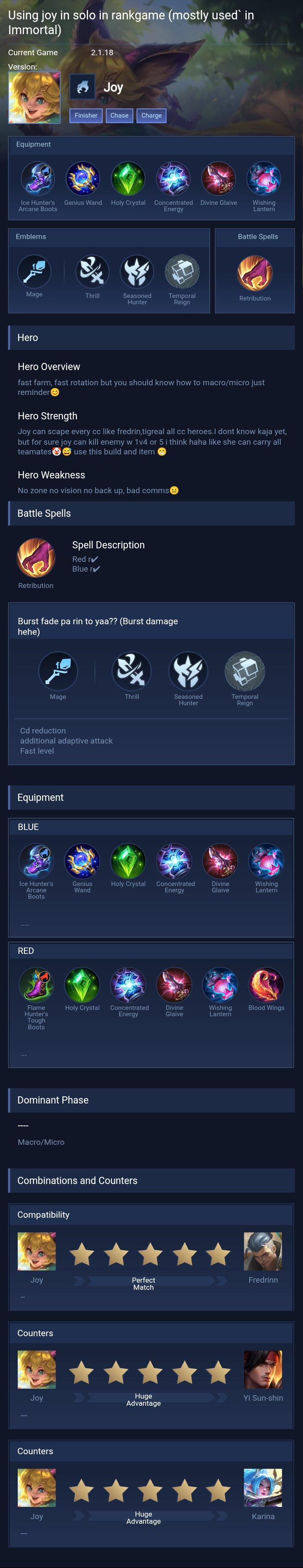 Using joy in solo in rankgame (mostly used` in Immortal)