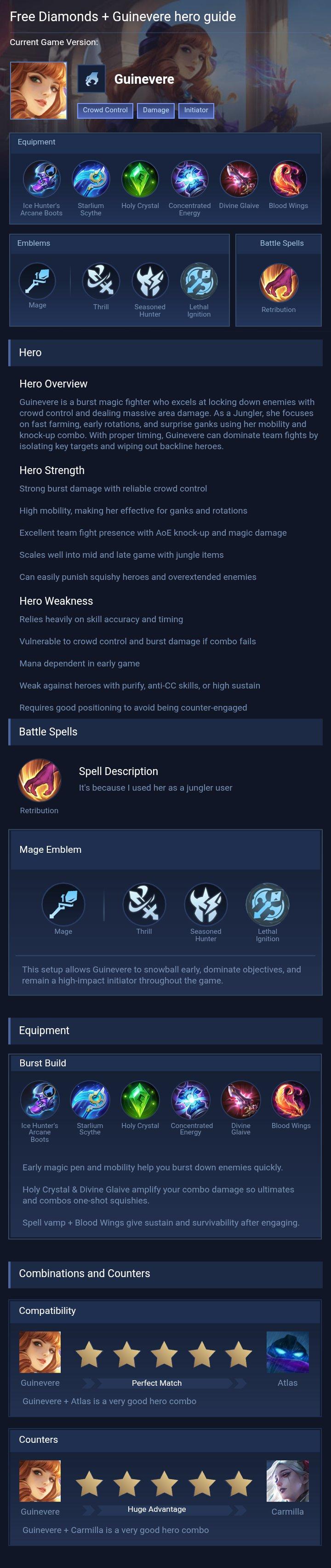 Free Diamonds + Guinevere hero guide