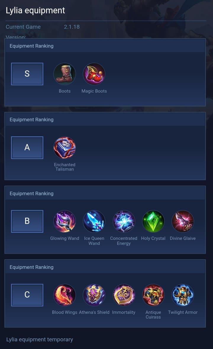 Lylia equipment