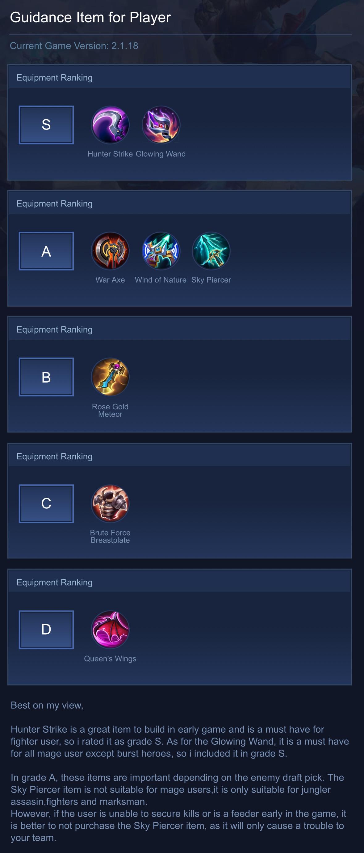 Guidance Item for Player