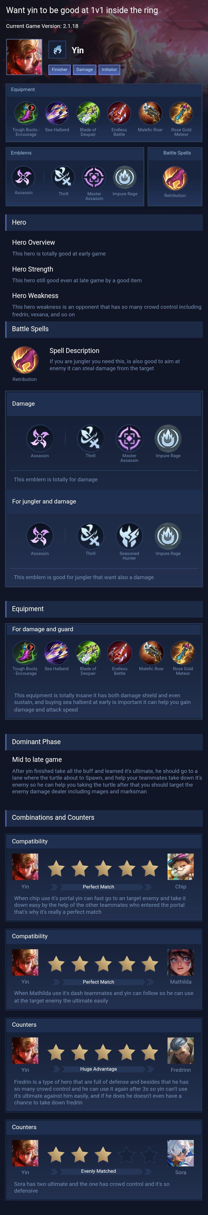 Want yin to be good at 1v1 inside the ring