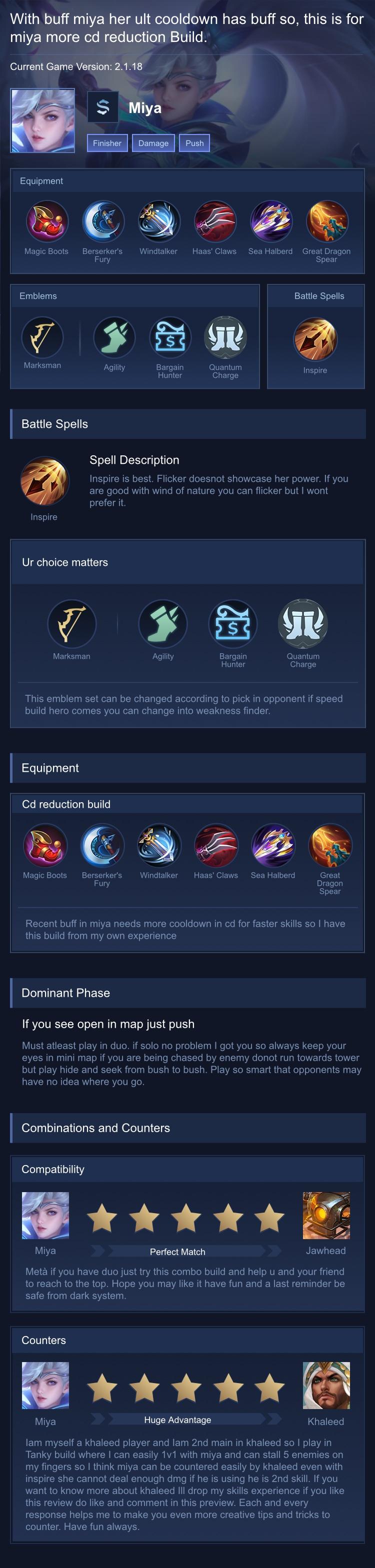 With buff miya her ult cooldown has buff so, this is for miya more cd reduction Build.
